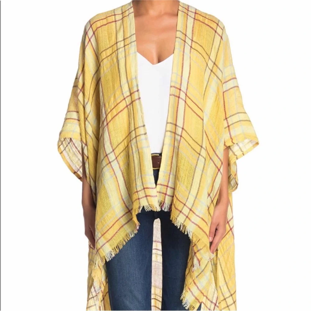 NWT~Free People Yellow Plaid Caftan - Picture 2 of 7
